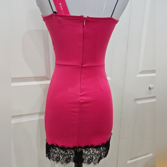 Love Culture Sexy Party Club Hot Pink & Black Lace Bodycon Mini Slip Dress XS S - Picture 6 of 10